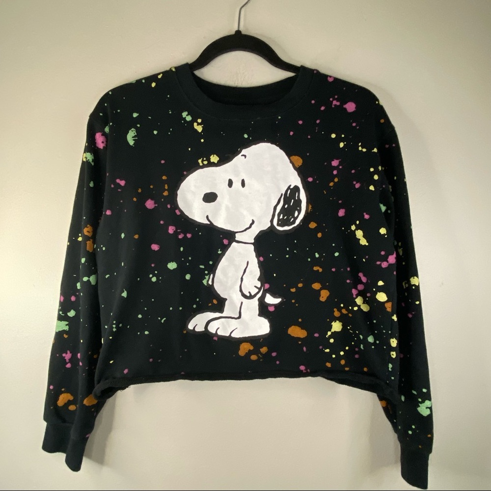 Peanuts Snoopy Paint Splatter Effect Cropped Swea… - image 1